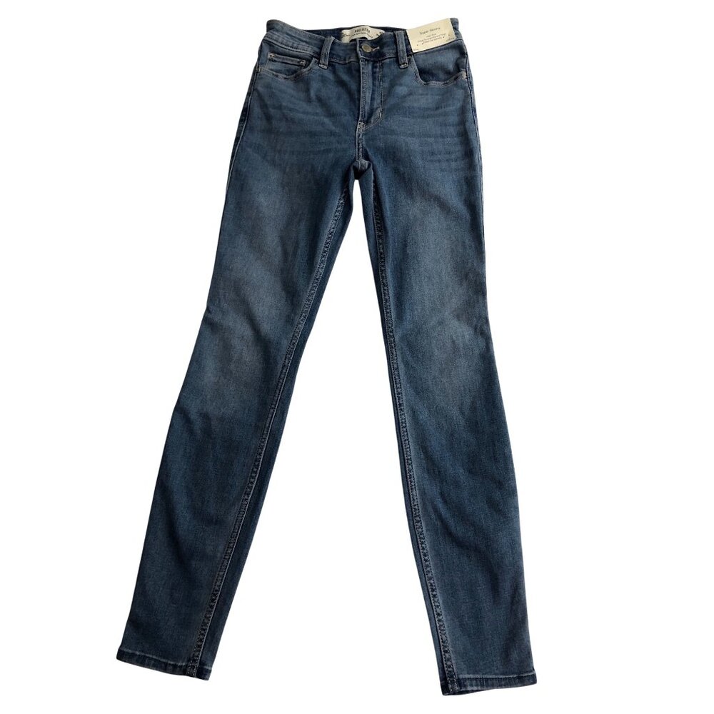 Hollister NWT Jeans Super Skinny Womens 0 Mid-Rise Blue Denim Pants Fitted New